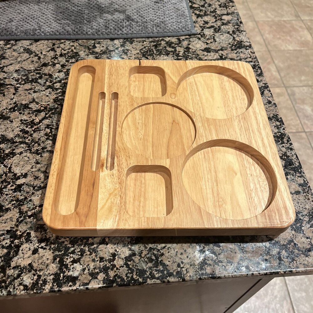 Square Wooden Lazy Susan: Farmhouse Dining Centerpiece Bamboo 11.5”W